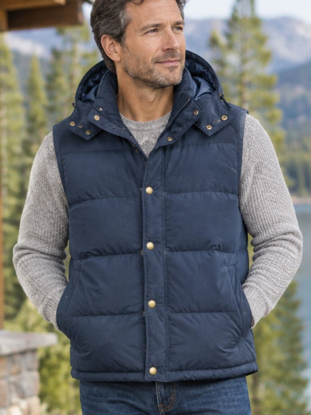 Old Navy Dark Blue Puffer Vest w/Hood - XL